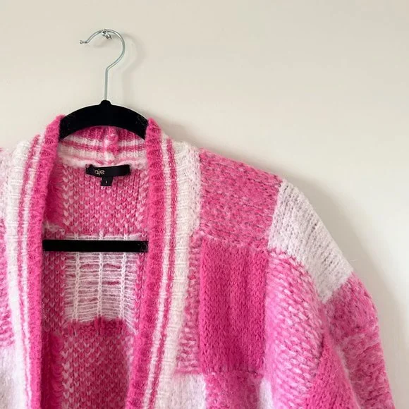 Maje My Square Checkered Jacquard Cardigan in pink size 1/ Small